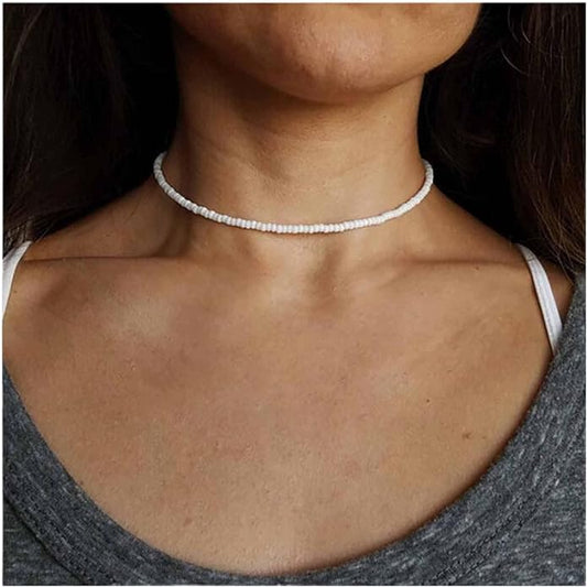 Boho Seed Bead Choker Necklace Tiny Rice Bead Necklace Chain Beachy Necklace Chain Jewelry for Women and Girls-VivaGrace Women