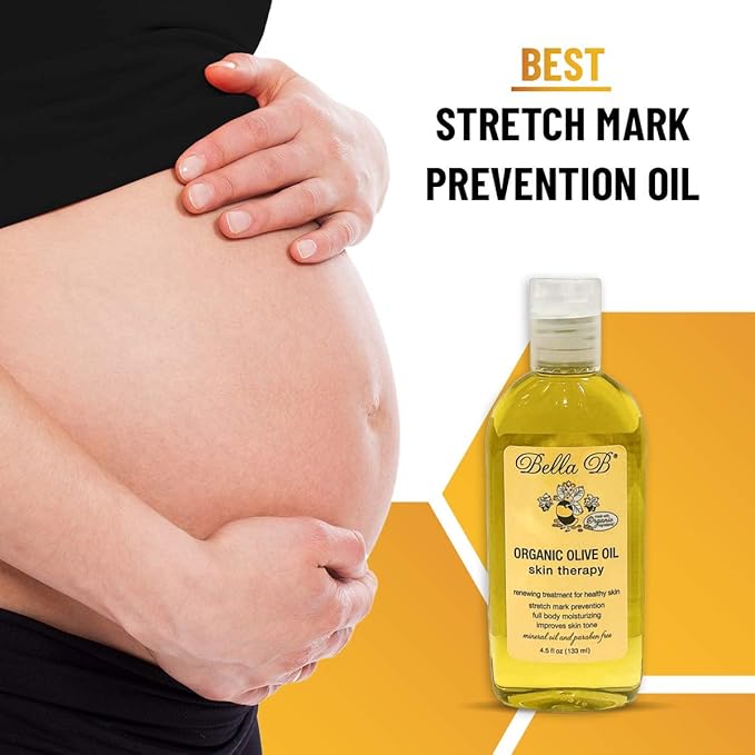 Bella B Organic Olive Oil 4.5 oz - Pregnancy Stretch Mark Prevention Oil - Made with Organic Olive Oil - Maintains Skin Elasticity to Reduce Scars and Stretch Marks - Use Daily for Healthy Skin-VivaGrace Women