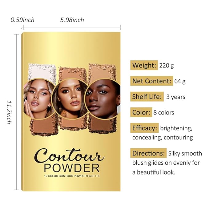 Professional Light Medium Brown Contour Highlight Palette,Multiple Full Coverage Makeup Palet for Correcting, Easy Blending, Long-lasting formula, Sculpt & Highlighting,Matte and Shimmer Finish-12A-VivaGrace Women