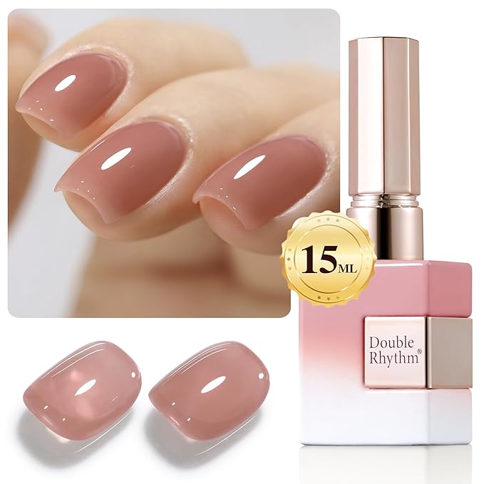 Double Rhythm Translucent Gel Polish Sheer Neutral Natural Light Milky Same Color Same Bottle 15ML Jelly Nail Polish Nail Art DIY at Home (Deep Nude-A1412)-VivaGrace Women