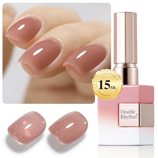 Double Rhythm Translucent Gel Polish Sheer Neutral Natural Light Milky Same Color Same Bottle 15ML Jelly Nail Polish Nail Art DIY at Home (Deep Nude-A1412)-VivaGrace Women