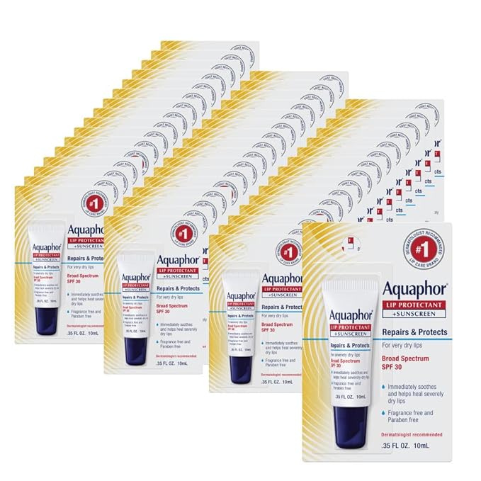 Aquaphor Lip Repair Lip Balm with Sunscreen, Lip Protectant, Lip Balm SPF 30, 0.35 Oz Tube (Pack of 48)-VivaGrace Women