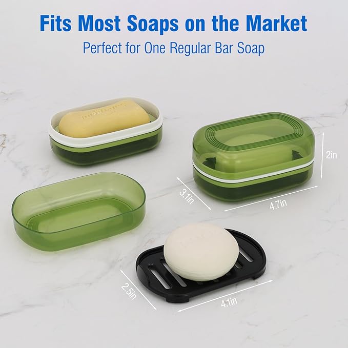 Soap Holder - Portable Travel Soap Case with Draining Layer - Perfect for Bathroom, Gym, Camping, Traveling (Green)-VivaGrace Women