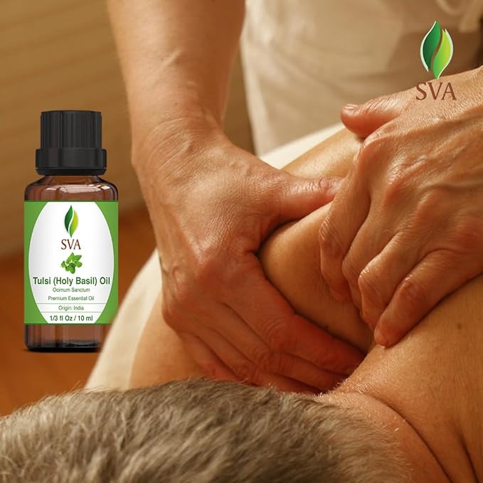 SVA Holy Tulsi Essential Oil – 1/3 Fl Oz – 100% Natural Tulsi Oil - for Diffuser, Hair Care, Face, Skin Care, Aromatherapy, Scalp and Body Massage, Soap and Candle Making-VivaGrace Women