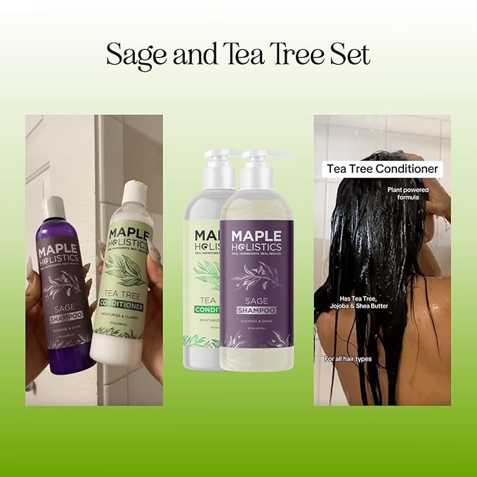 Sulfate Free Shampoo and Conditioner Set - Tea Tree Sage and Rosemary Shampoo and Conditioner for Dry Flaky Scalp Care - Deep Cleansing Color Safe Shampoo and Conditioner for Damaged Dry Hair Care-VivaGrace Women