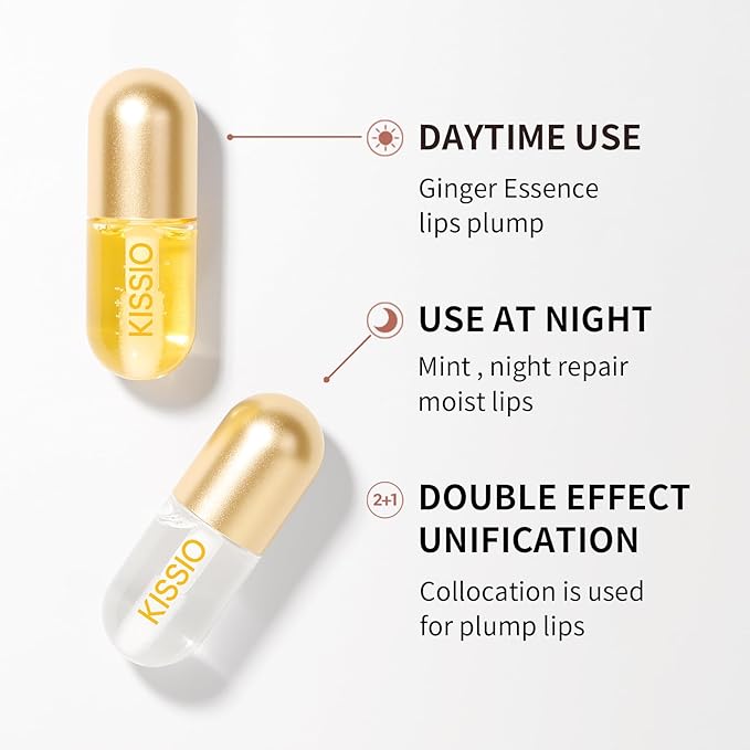 KISSIO Lip Plumper,2 PCS Natural Lip Plumper,Lip Enhancer, Natural Plumping Lip Serum, Lip Plumping Balm,Lip Plumper Pro,Hydrated Beauty Lips 5.5ml, Day And Night-VivaGrace Women