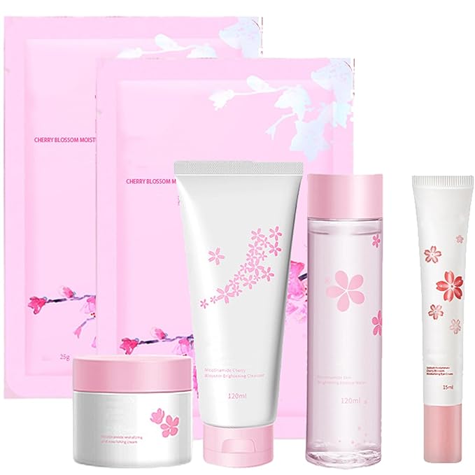 6Pcs Amino Acid Skin Care Products Set, Sakura Skin Care Sets, Nicotinamide Skin Care Gift Set for Women Girls, Skincare Routine Set, Face Care Kit with Cleanser, Mask, Toner, Eye Cream, Moisturizer-VivaGrace Women