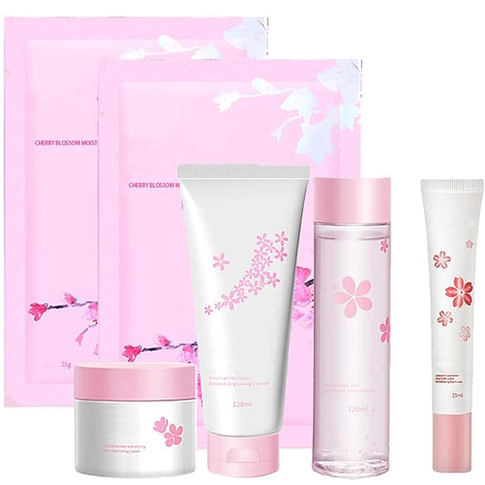 6Pcs Amino Acid Skin Care Products Set, Sakura Skin Care Sets, Nicotinamide Skin Care Gift Set for Women Girls, Skincare Routine Set, Face Care Kit with Cleanser, Mask, Toner, Eye Cream, Moisturizer-VivaGrace Women