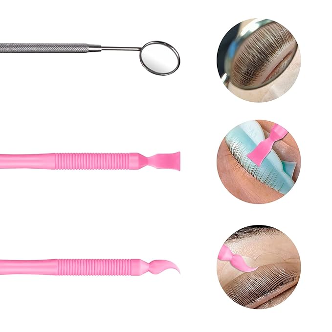 Libeauty Pink Eyelash Lift Tool, Lash Extension Supplies Metal Makeup Mirror, Lash Lifting Applicator Brush Needle for Salon or Home Use-VivaGrace Women