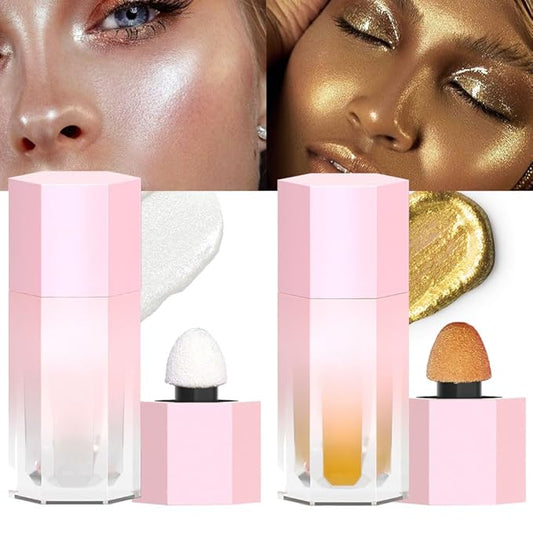 evpct Light Liquid Face Highlighter Makeup Waterproof Long Lasting Pearl White Gold Glimmer Glow Sparkly Glitter Body Shimmer Oil Liquid Luminizer Stick Highlight Illuminator for Face Body Cheeks Eye-VivaGrace Women