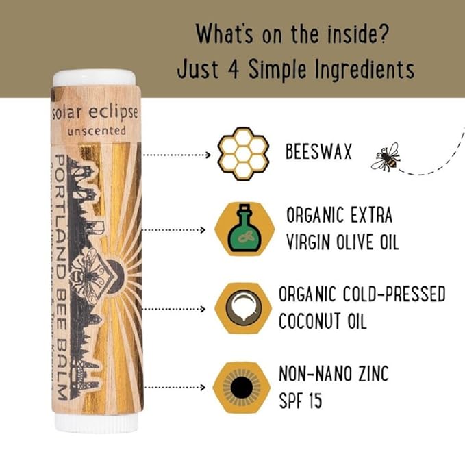 Portland Bee Balm Solar Eclipse All Natural Handmade Beeswax Based SPF 15 Lip Balm, 24 Count-VivaGrace Women