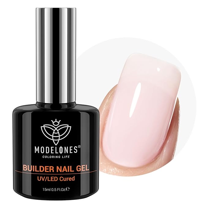 modelones Builder Nail Gel, 8-in-One Barely Pink Builder, Sheer Pink Rubber Base Gel Polish, LED Lamp Cured Color Base Hardener Strengthener Apex Building Extension for Girls DIY Salon Home-VivaGrace Women