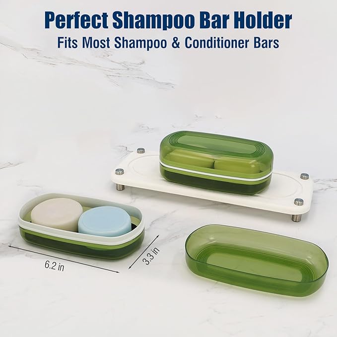 Shampoo Bar Holder Travel Case, Large Soap Holder for 5 oz/10 oz Oversized Bars, Durable & Versatile Storage Soap Container with Drainage Layer (Green Style A-Large)-VivaGrace Women