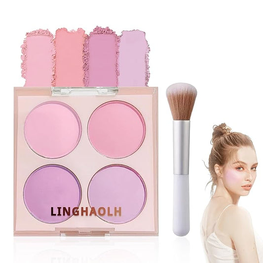 4 Colors Blush Palette for Cheeks,Face Matte Contour Blush Makeup Palette,Buildable Shimmer Facial Cheek Blusher Shades,Blendable Cosmetic Makeup Blush with Blush Brush 02-VivaGrace Women
