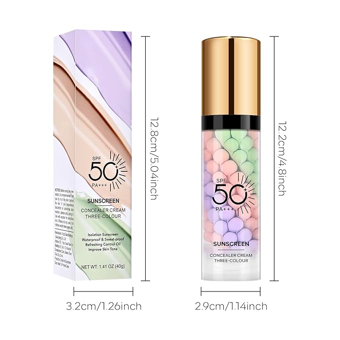 3 in 1 Color Correcting Makeup Primer Facial Serum, SPF 50 PA+++ Sunscreen Isolation Cream, Oil Control Moisturizing Skin Tone Correcting, One Step Color Corrector Face Primer-VivaGrace Women