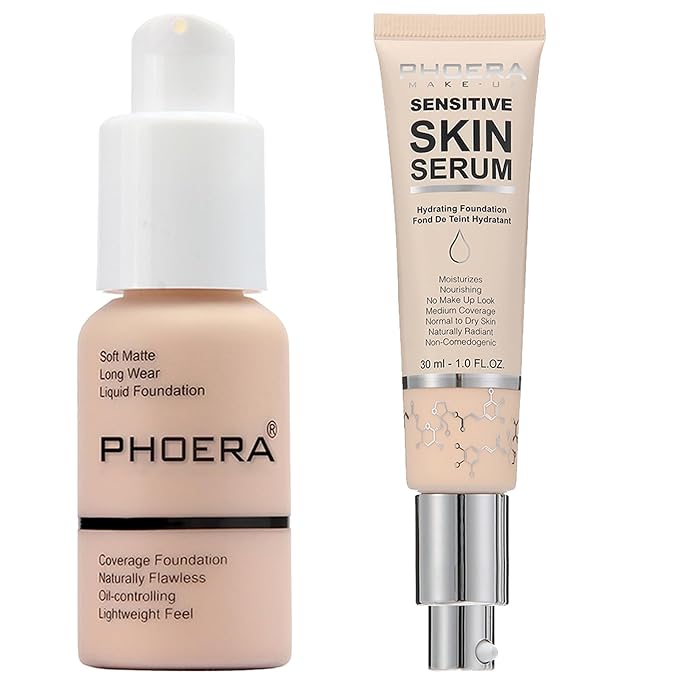 PHOERA Foundation Full Coverage,and Medium Coverage 2024 New PHOERA Foundation Makeup for Mature Skin, Lightweight Wrinkles Matte Natural Finish for a Flawless Complexion(101+N01/Porcelain+Porcelain)-VivaGrace Women