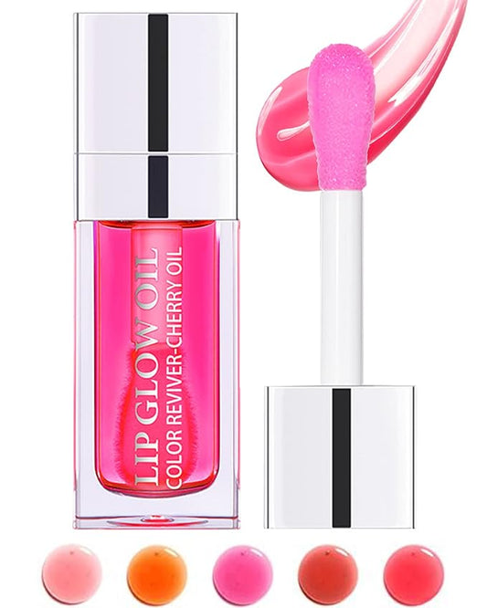 Hydrating Plumping Lip Glow Oil,Shine Tinted Lip Gloss,Glow Reviver Lip Oil,Long Lasting Moisturizing Clear Lip Plumper Oil Tint for Lip Care Dry Lips,Women's Day Makeup Gift ( (#007 Raspberry Red)-VivaGrace Women