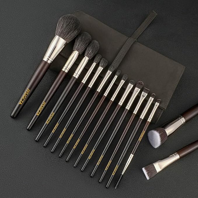 Professional makeup brush set with makeup bag. Includes Brushes for Contouring, Highlighting, Eyeshadow, Foundation & More. 15 Pcs Wool makeup brush-VivaGrace Women