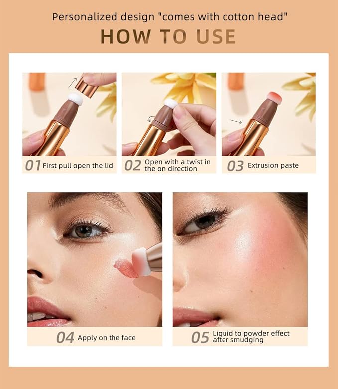 Go Ho Liquid Contour Beauty Wand,Blendable Super Silky Cream Contour Stick,Moisturizing Contour Blusher Stick with Fine Cushion Applicator,Cruelty-free, 002# Medium Brown-VivaGrace Women