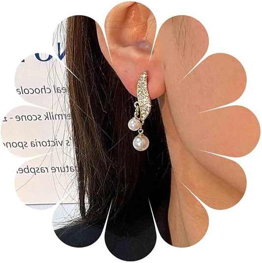 Vintage Crystal Pearl Drop Earrings Sparkly Leaf Earrings Rhinestone Pearl Dangle Earrings Gold Cz Spiral Leaf Earring Jewelry for Women-VivaGrace Women