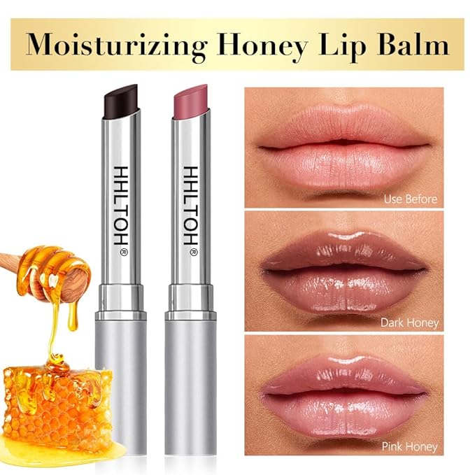 2PCS Honey Tinted Lips Balm Lipstick - Sheer Hydrating Lipstick for All Skin Tones - Moisturizing Lip Balm, Nourishing Lip Balm – Bálsamo Labial Hidratante con Color,Natural Cherry Black & Pink-VivaGrace Women