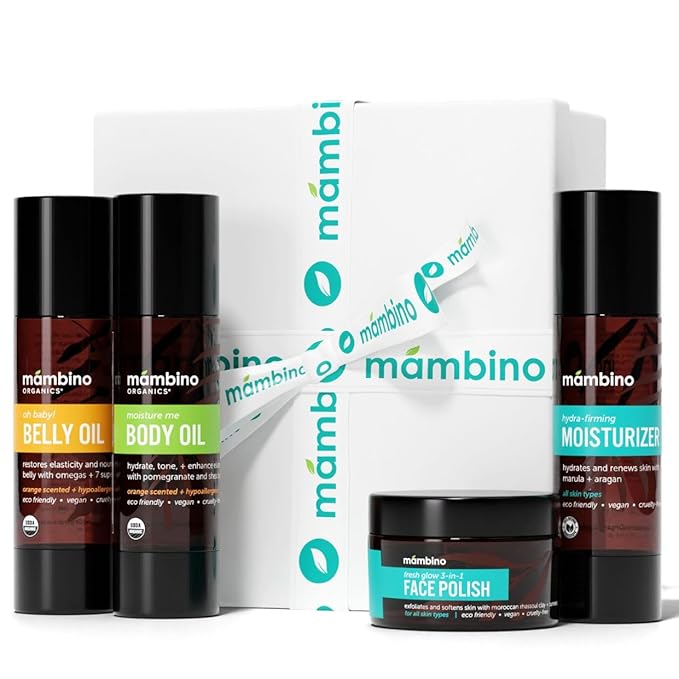Second Trimester Set – All Natural Skincare Pregancy Gift Box – Anti-stretch mark Belly Oil, Moisturizing Body Oil, Face Polish, Face Moisturizer - Mambino Organics-VivaGrace Women
