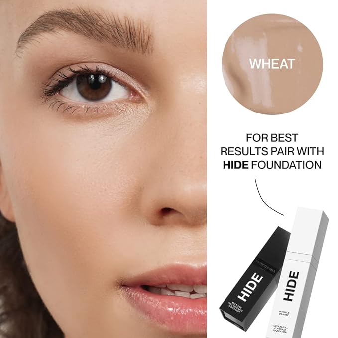 HIDE Liquid Concealer, Medium to Full Coverage Concealer for Blemishes, Under Eye Dark Circles & Scars, Oil Free Concealer, Wheat (See Shade Finder), 0.5 fl oz-VivaGrace Women