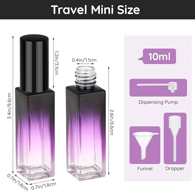 Segbeauty 0.34oz Perfume Travel Bottles Refillable, 10pcs 10ml Glass Empty Perfume Atomizer Sprayer, Mini Portable Travel Cologne Spray Bottle, Cologne Atomizer Set with Refill Pump Tools-VivaGrace Women