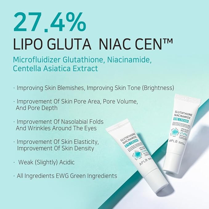 APLB Glutathione Niacinamide Eye Cream | LIPO GLUTA NIAC CEN™ 27.4% 0.68 FL.OZ/Korean Skincare, Eye cream for dark circles and puffiness, Improve elasticity & provide moisture around eye region-VivaGrace Women