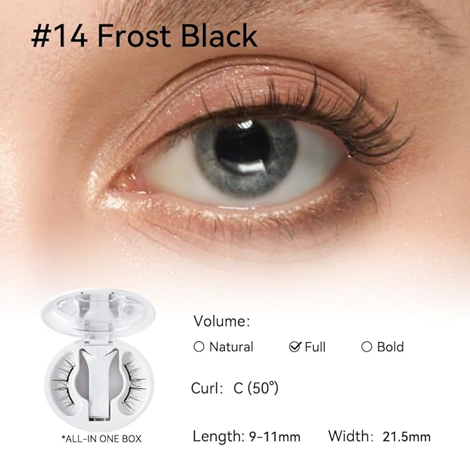 Soft Magnetic Eyelashes Kit with Applicator, No.14 Frost Black, Reusable Glue-free Wispy Magnetic Lashes, Cruelty-free False Lashes, Waterproof, Lightweight, Suit for Heavy Makeup-VivaGrace Women