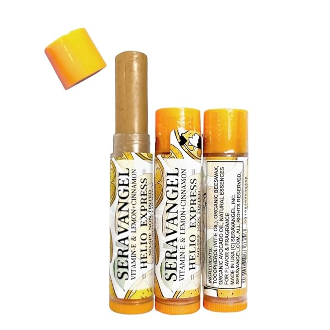 Helio Express Lip Moisturizing Balm, Vitamin E, Lemon + Cinnamon Flavor, Beeswax, 100% Natural, No SPF, Non-Tinted, 3 Pack-VivaGrace Women