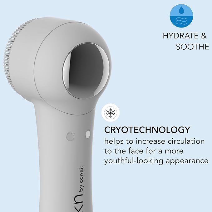 skn by conair Cryotherapy Advanced Facial Cleansing Brush, Featuring Ultra-Hygienic Silicone Brush Head and Cool Plate to Help Soothe Inflammation and Reduce Puffiness-VivaGrace Women