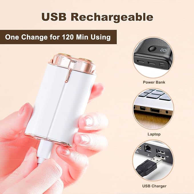 Facial Hair Removal for Women, Portable Painless Electric Shaver Device with Built-in LED, Wet/Dry Electric Razor Hair Remover Epilators for Face, Chin, Upper Lip and Arms (White-2025)-VivaGrace Women