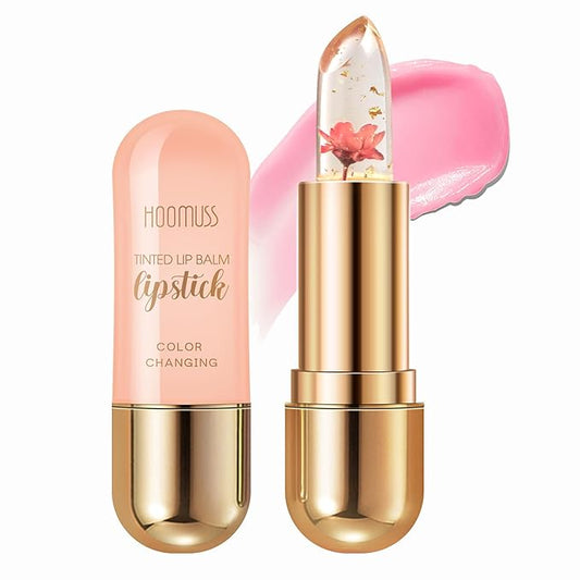 Tinted Lip Balm, Flower Lipstick Tinted Lip Gloss Long Lasting PH Lipstick, Color Changing Lipstick Natural Chapstick, Glitter Pink Shade Lipstick, Pink Flower-VivaGrace Women