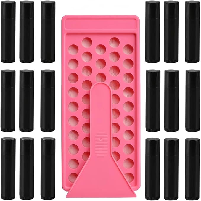 50 Lip Balm Container Kit with Filling Tray and Spatula, Round Tube Refillable Empty Tube 3 Colors, 0.15 oz, BPA Free, for DIY Homemade Lipstick Lipstick (50 black kits,)-VivaGrace Women