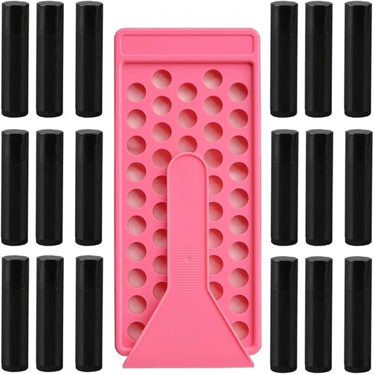 50 Lip Balm Container Kit with Filling Tray and Spatula, Round Tube Refillable Empty Tube 3 Colors, 0.15 oz, BPA Free, for DIY Homemade Lipstick Lipstick (50 black kits,)-VivaGrace Women
