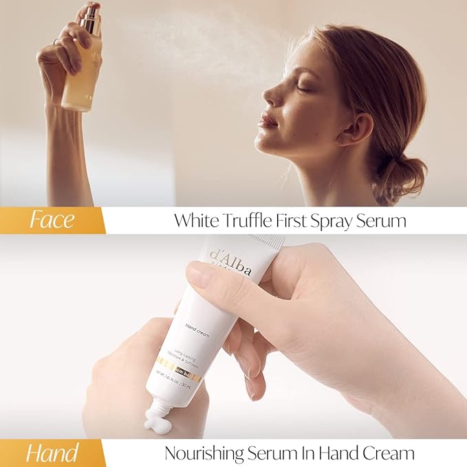 d'Alba All About Korean Skin Care, Gift Set for White Truffle First Spray Serum & Nourishing Hand Cream, Perfect for Mothers Day Gift-VivaGrace Women