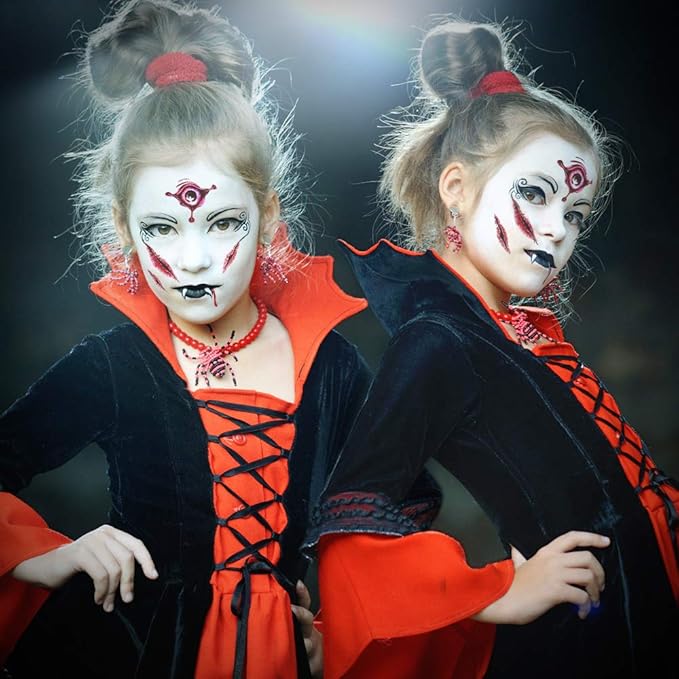 Halloween Makeup Kit, White Black Skeleton Face Paint, Clown Witch Makeup Palette, Vampire Zombie Makeup Kids Adult Special Effects: Fake Blood Scar Wax Tattoos Stencils Crayons Set-VivaGrace Women