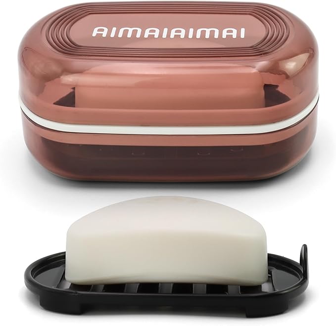 Travel Soap Container, Translucent Visible Soap Box, Travel Soap Holder with Removable Draining Layer, Portable Soap Case for Traveling, Camping, Gym (Red Style A)-VivaGrace Women