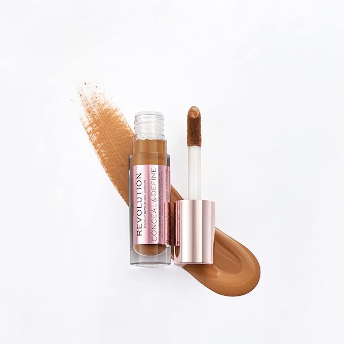 Makeup Revolution Conceal & Define Concealer, Full Coverage Makeup Concealer, Matte Finish & Long Wear,For Dark or Deep Skin Tones, Vegan, C13.2, 4ml-VivaGrace Women