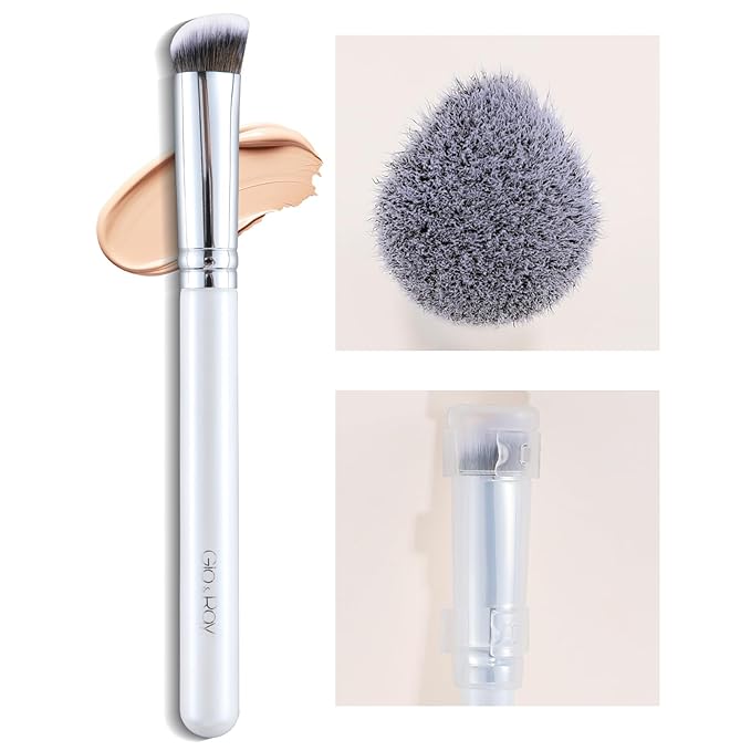 GLO&RAY Concealer Brush Under Eye - Makeup Brush Angled Flat Teardrop, Nose Contour for Powder Pro Concealing Blending for Liquid & Cream Cosmetic, Foundation Brushes Small With Dust Cover (White)-VivaGrace Women