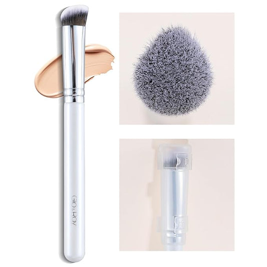 GLO&RAY Concealer Brush Under Eye - Makeup Brush Angled Flat Teardrop, Nose Contour for Powder Pro Concealing Blending for Liquid & Cream Cosmetic, Foundation Brushes Small With Dust Cover (White)-VivaGrace Women