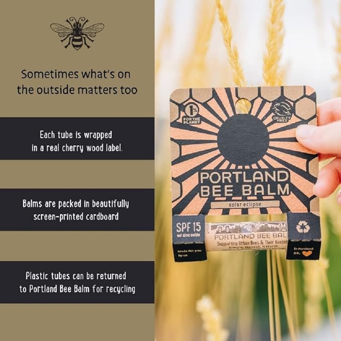 Portland Bee Balm Solar Eclipse All Natural Handmade Beeswax Based SPF 15 Lip Balm, 3 Count-VivaGrace Women