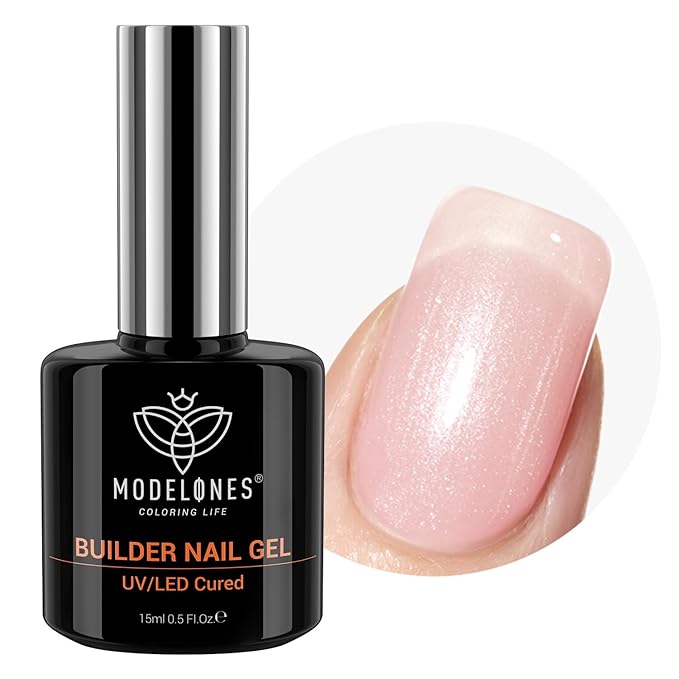 modelones Builder Nail Gel, 8-in-One Pink Shimmer Builder, Sparkle Glitter Pink Rubber Base Gel Polish LED Lamp Cured Hardener Color Base Strengthener Extension for Home DIY Salon Girls-VivaGrace Women