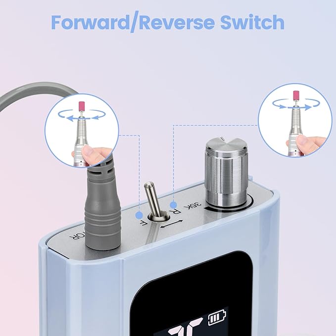 Delanie Professional Nail Drill High Torque 35000 RPM Rechargeable Portable Electric Nail File Filer for Acrylic Gel with Cuticle Bits, Salon Manicure Tool, Gradient Pink-VivaGrace Women