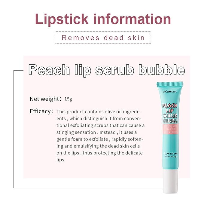 4 In 1 Peach Lip Care Kit With Lip Exfoliator Scrub And Moisturizer, Peach Scrub Bubble, Hydrating Lip Mask, Lip Scrubs Gentle Exfoliating, Instant Moisturizing, Lip Balm Hydrating For Very Dry Lips-VivaGrace Women
