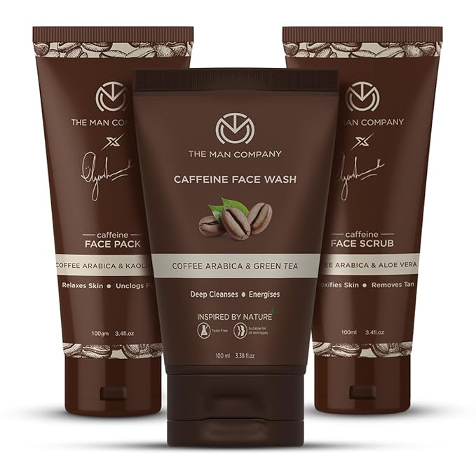 The Man Company Coffee Face Care Kit with Face Wash, Face Scrub, Face Pack | Cleanses, Detoxifies, Relaxes, Glowing and Brightening Skin - Pack of 3-VivaGrace Women