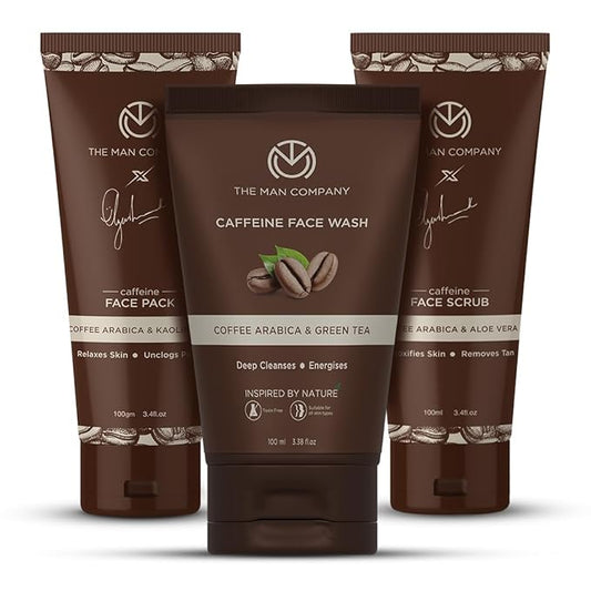 The Man Company Coffee Face Care Kit with Face Wash, Face Scrub, Face Pack | Cleanses, Detoxifies, Relaxes, Glowing and Brightening Skin - Pack of 3-VivaGrace Women
