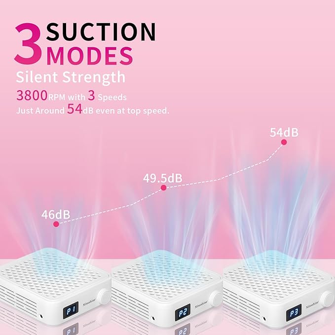 Missshine Nail Dust Collector with Adjustable Suction Power，Mini Vacuum Nail fan Dust Collector With Reusable Filter for Girls-VivaGrace Women