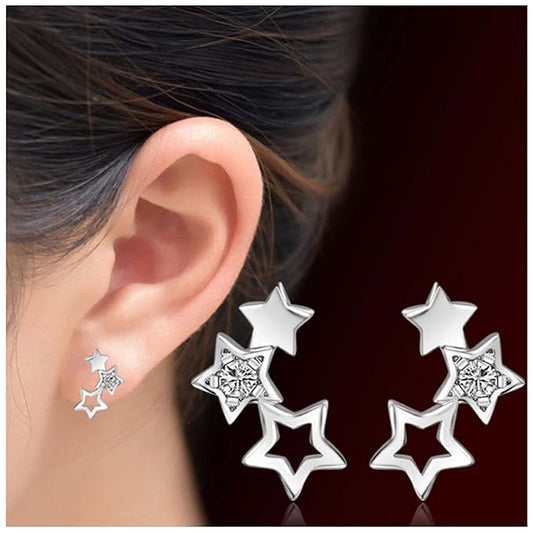 Bohemia Star Climber Crawler Earrings Silver Crystal Star Ear Climber Earrings Cluster Star Studs Earring Festival Earrings Jewelry for Women and Girls (Silver)-VivaGrace Women